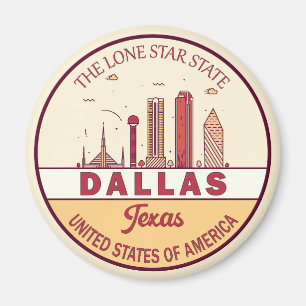 Dallas Texas City Skyline Emblem Magnet