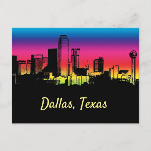 Dallas Texas Colourful City Skyline Postcard