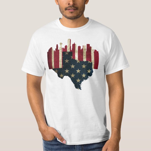 Dallas, Texas Flag Skyline T-Shirt (Front)