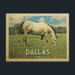 Dallas Texas Horse Farm -Vintage Travel Postcard<br><div class="desc">Dallas Texas rural vintage travel postcard.  It features a white horse grazing on green grass with fence and blue clouds sky above. A fun country farm image with rustic charm.</div>