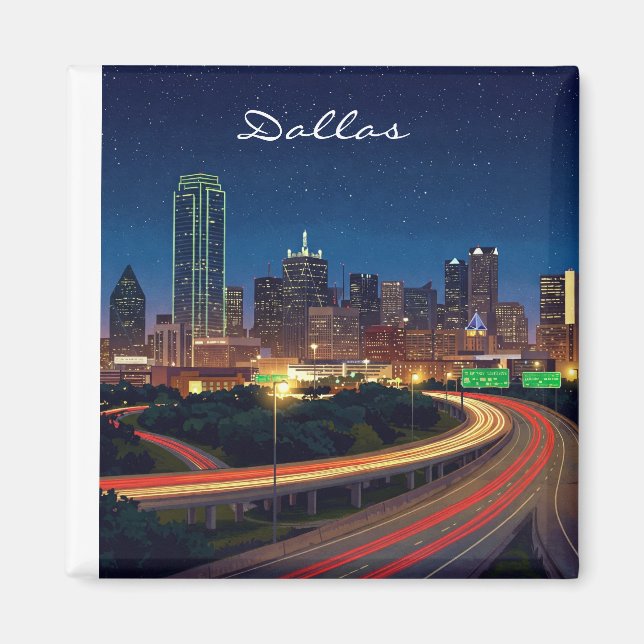 Dallas Texas Night Postcard Magnet (Front)