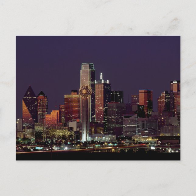 Dallas, Texas night skyline Postcard (Front)