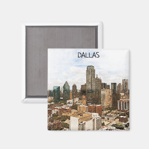 Dallas Texas Panorama VIew City Silhouette Magnet
