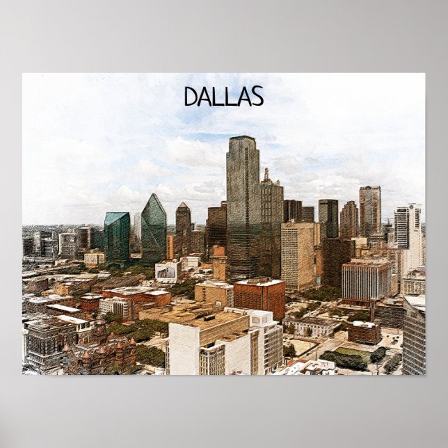 Dallas Texas Panorama VIew City Silhouette Poster (Front)