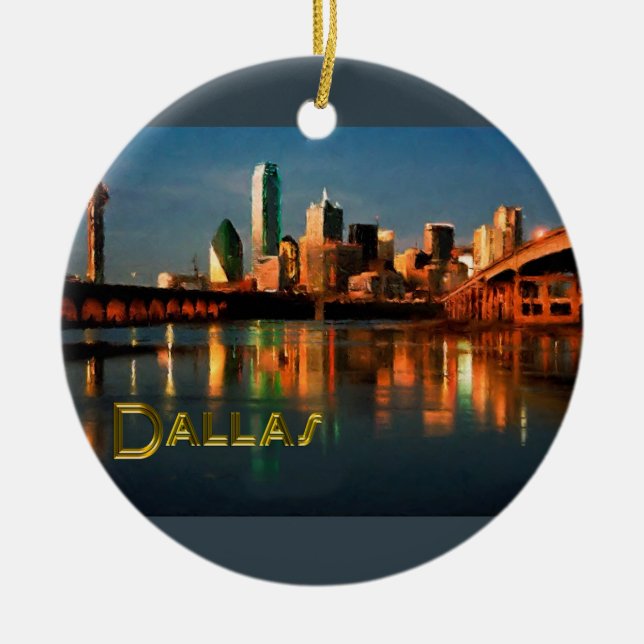 Dallas Texas Skyline at Dusk Ceramic Ornament (Front)