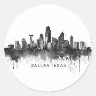 Dallas Texas Skyline Black and White Cityscape Classic Round Sticker