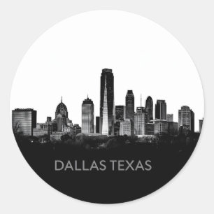 Dallas Texas Skyline Black and White Cityscape Classic Round Sticker