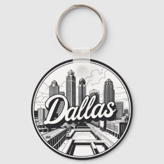 Dallas Texas Skyline Black and White Cityscape Key Ring