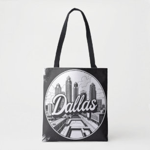 Dallas Texas Skyline Black and White Cityscape Tote Bag