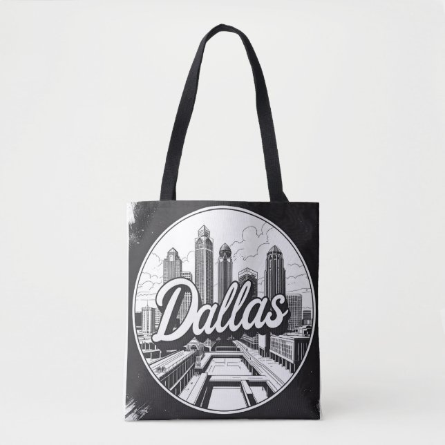 Dallas Texas Skyline Black and White Cityscape Tote Bag (Front)
