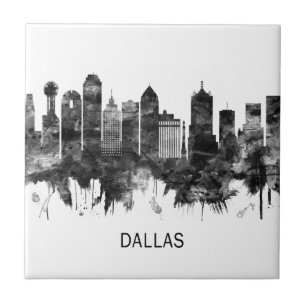 Dallas Texas Skyline BW Ceramic Tile