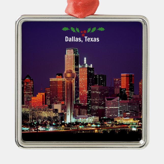 Dallas, Texas Skyline, Christmas, Metal Ornament (Front)