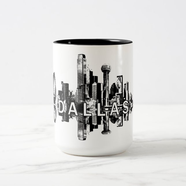 Dallas, Texas skyline in black Two-Tone Coffee Mug (Center)