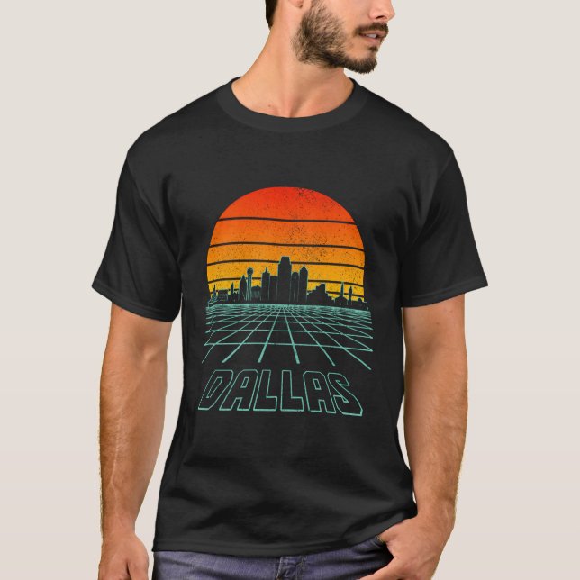 Dallas Texas Skyline Pride Grid Vaporwave T-Shirt (Front)