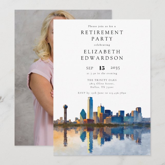 Dallas Texas Skyline Retirement Party Photo Invitation (Front/Back)