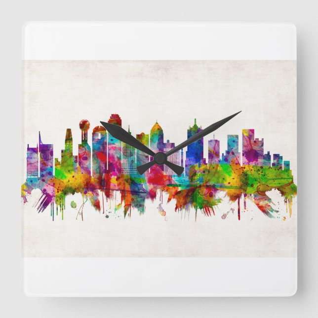 Dallas Texas Skyline Square Wall Clock (Front)