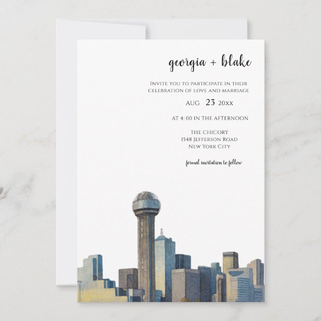  Dallas Texas Skyline Wedding Invitation (Front)