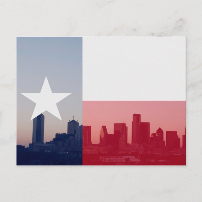 Dallas, Texas Skyline with Texas Flag Superimposed Postcard (Front)