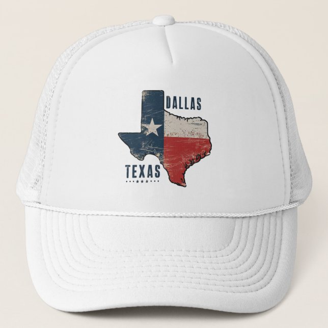 Dallas Texas State Map Flag Trucker Hat (Front)