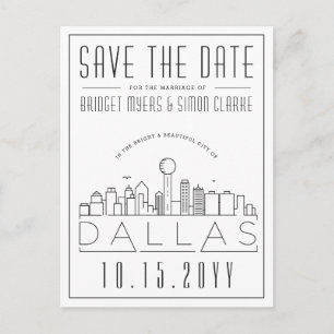 Dallas, Texas   Stylised Skyline Save the Date Postcard