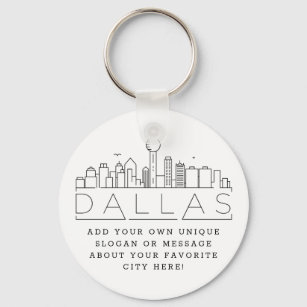 Dallas, Texas Stylized Skyline   Custom Slogan Key Ring