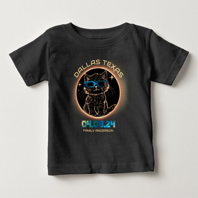 Dallas Texas Total Solar Eclipse 2024 Cat Lovers Baby T-Shirt (Front)
