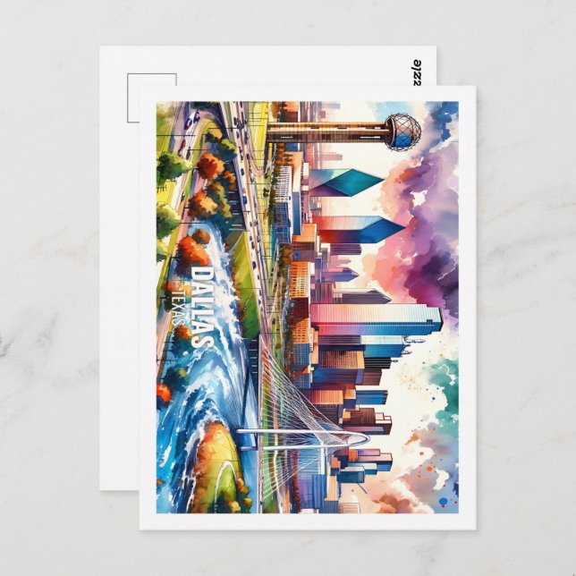 Dallas Texas US Famous Place watercolor Postcard (Front/Back)