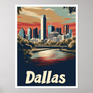 Dallas Texas USA Art Vintage Travel Illustration Poster