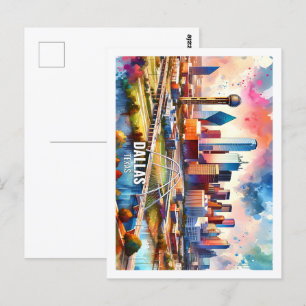 Dallas Texas USA Famous Place watercolor Postcard