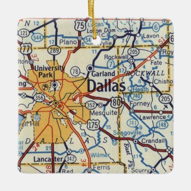 Dallas Texas Vintage Map Ceramic Ornament (Front)