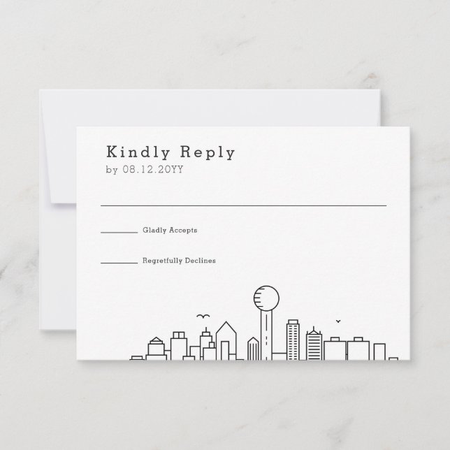 Dallas, Texas Wedding | Stylised Skyline RSVP Card (Front)