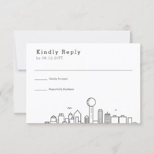 Dallas, Texas Wedding   Stylised Skyline RSVP Card