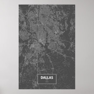 Dallas, Texas (white on black) Poster