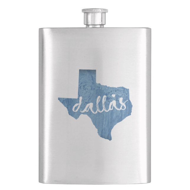 Dallas, Texas Wood Grain Hip Flask (Front)