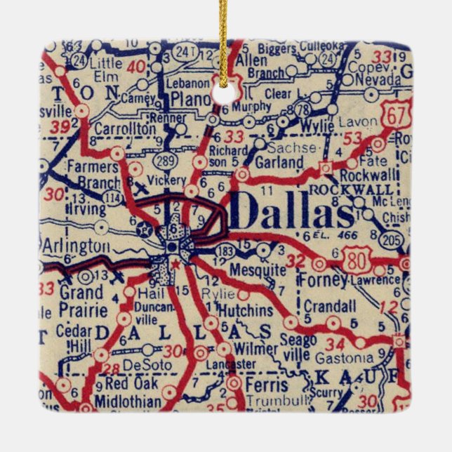 Dallas TX 1941 Map Ceramic Ornament (Back)