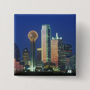 'Dallas, TX skyline at night with Reunion Tower' 15 Cm Square Badge