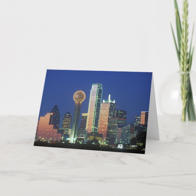 'Dallas, TX skyline at night with Reunion Tower' Card (Front)