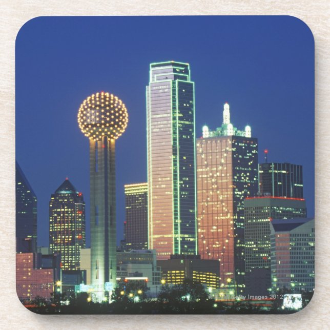 'Dallas, TX skyline at night with Reunion Tower' Coaster (Front)