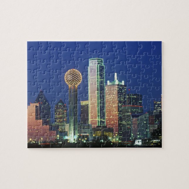 'Dallas, TX skyline at night with Reunion Tower' Jigsaw Puzzle (Horizontal)