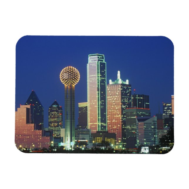 'Dallas, TX skyline at night with Reunion Tower' Magnet (Horizontal)