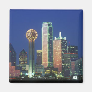 'Dallas, TX skyline at night with Reunion Tower' Magnet