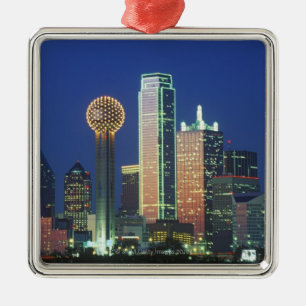 'Dallas, TX skyline at night with Reunion Tower' Metal Ornament