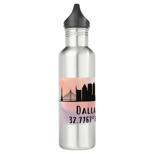 Dallas TX Skyline Latitude and Longitude  710 Ml Water Bottle (Left)