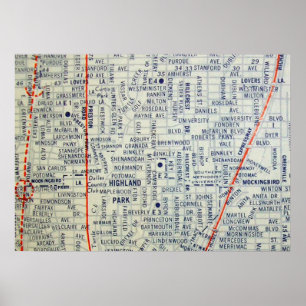 Dallas, TX Vintage Map Poster