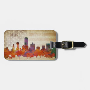 Dallas, TX Watercolor City Skyline Luggage Tag