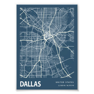 Dallas - United States Blueprint City Map Photo Print