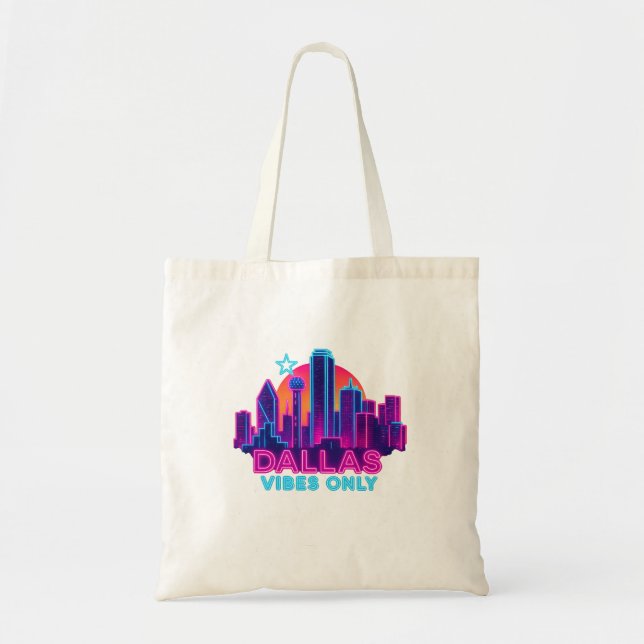 Dallas Vibes Only – Neon Skyline 1980s Synthwave A Tote Bag (Front)