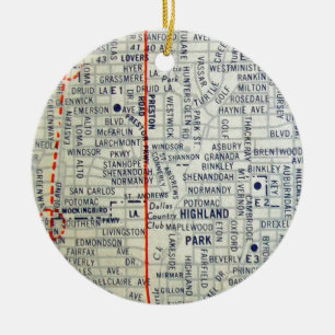 Dallas Vintage Map Ceramic Tree Decoration