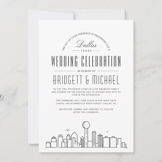 Dallas Wedding | Modern Deco  Skyline  Invitation (Front)