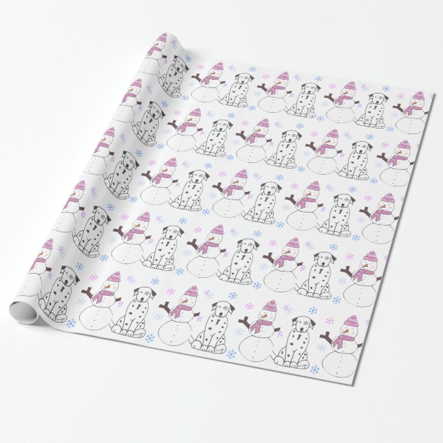 Dalmatian And Snowman Wrapping Paper (Unrolled)